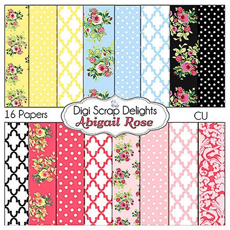 Vintage Rose Scrapbook Paper Bundle (Cath Kidson, Shabby Chic Style) for Digital Scrapbooking & Crafts, Instant Download