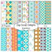 Jasmina Digital Scrapbook Paper (Aqua Blue, Orange & Fuchsia  Pink Backgrounds), Instant Download