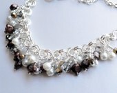 Beaded chainmaille - cluster necklace - coffee bean jewelry - cream pearl necklace - crystal necklace - pearl necklace