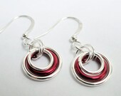 Chainmaille earrings - red chainmaille - illusion earrings - floating earrings - red ring earrings - aluminum earrings - graduating hoops