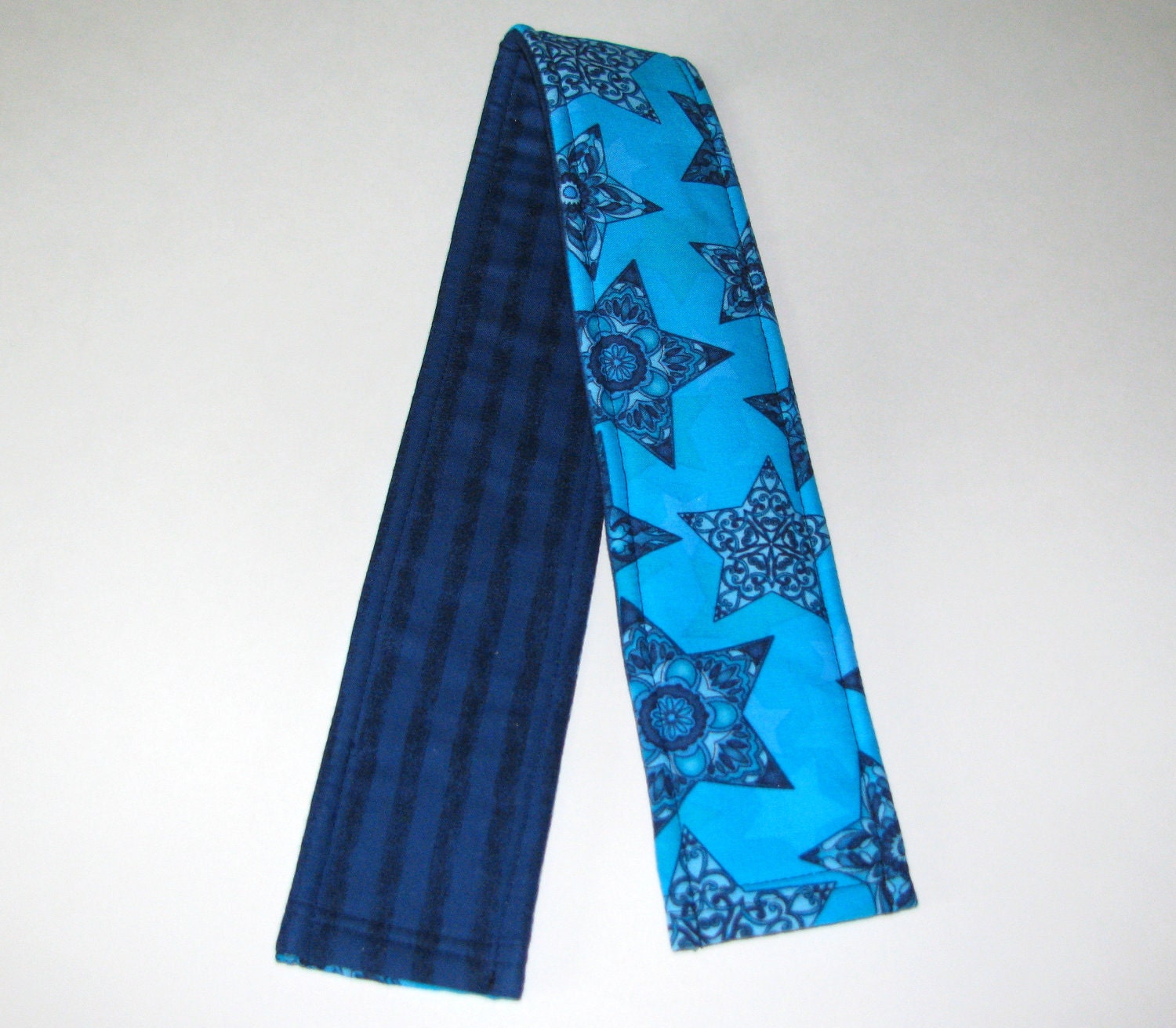 Padded DSLR Camera Strap Cover- Reversible- Turquoise Stars and Blue Stripes- Ready to Ship