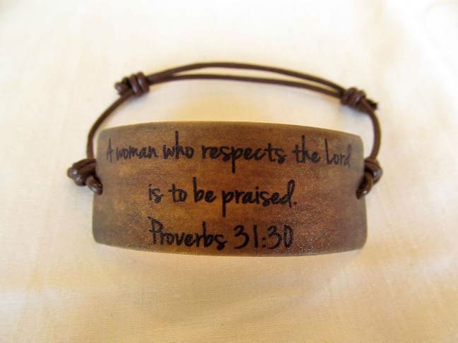 Faux Leather Background Proverbs 31:30 Scripture Bracelet
