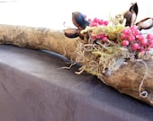 Decorated weathered branch - moss, pink peppercorn berries, pods, wood. home decor, tablescape, centerpiece, wall decor, foraged