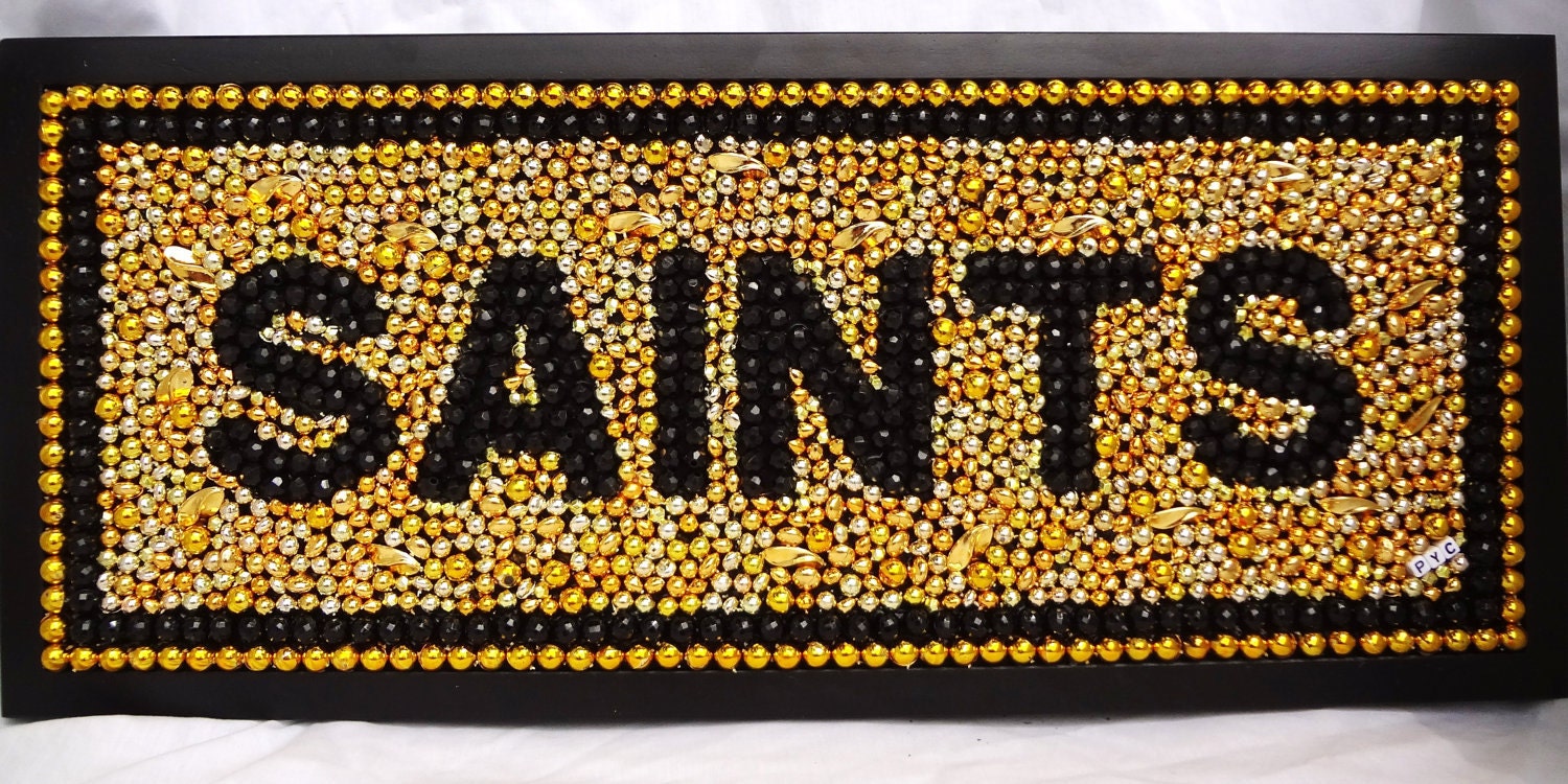 Custom Order Framed Mardi Gras bead mosaic, "Saints", black and gold, Who Dat, New Orleans, CIJ, men, media room, football art