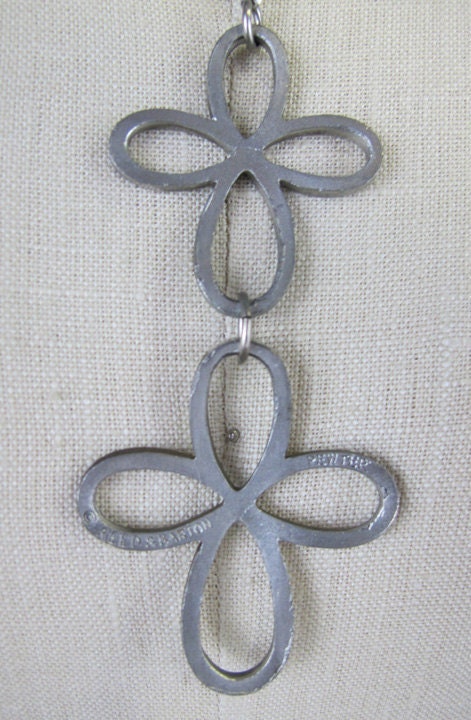 Vintage Reed & Barton Pewter Abstract Flower Pendant Necklace