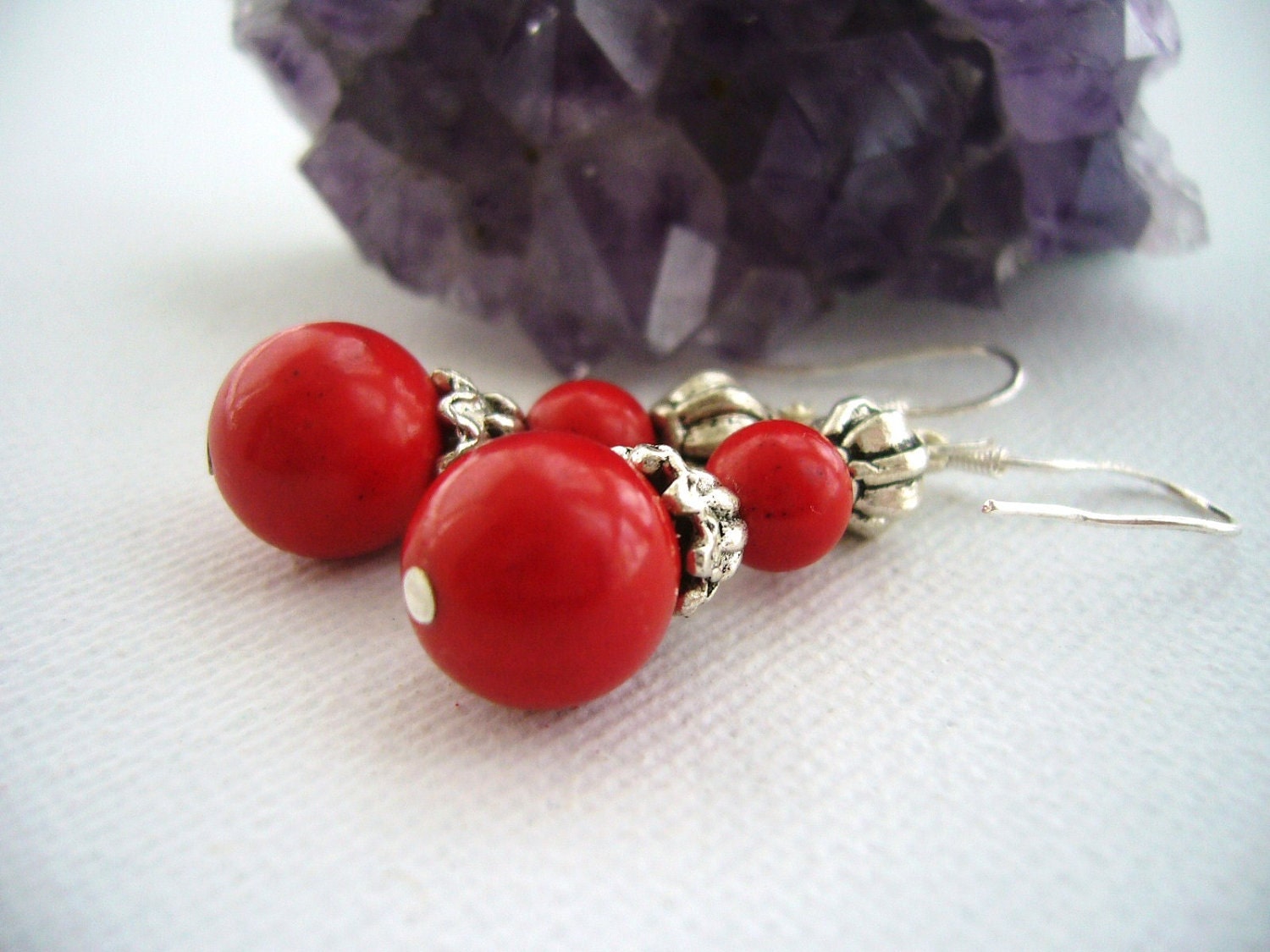 Red Coral Earrings - Dangle Earrings - Handmade Jewellery