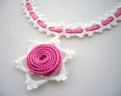 Crochet Necklace - Crochet Choker - Pink Necklace - Shabby Chic Necklace