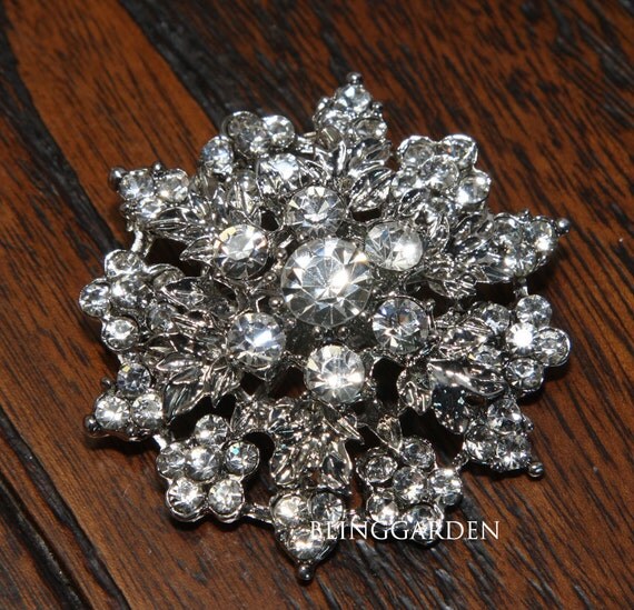 Floral Crystal Rhinestone Wedding Bridal Dress Buckle Hair Buckle Flower Floral Bling Cake Brooch Pin BRH00116