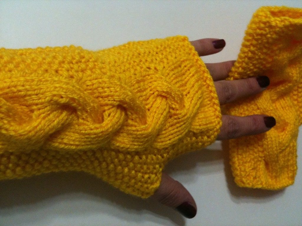Yellow  Fingerless Gloves Armwarmers Hand Knit Chic Winter Accessories Winter Fashion