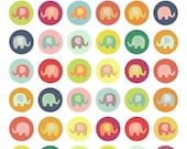 elephant 1 inch circles and squares, digital collage sheet, washi tape patterns bright colors bottlecap images, personal / small comm - 616
