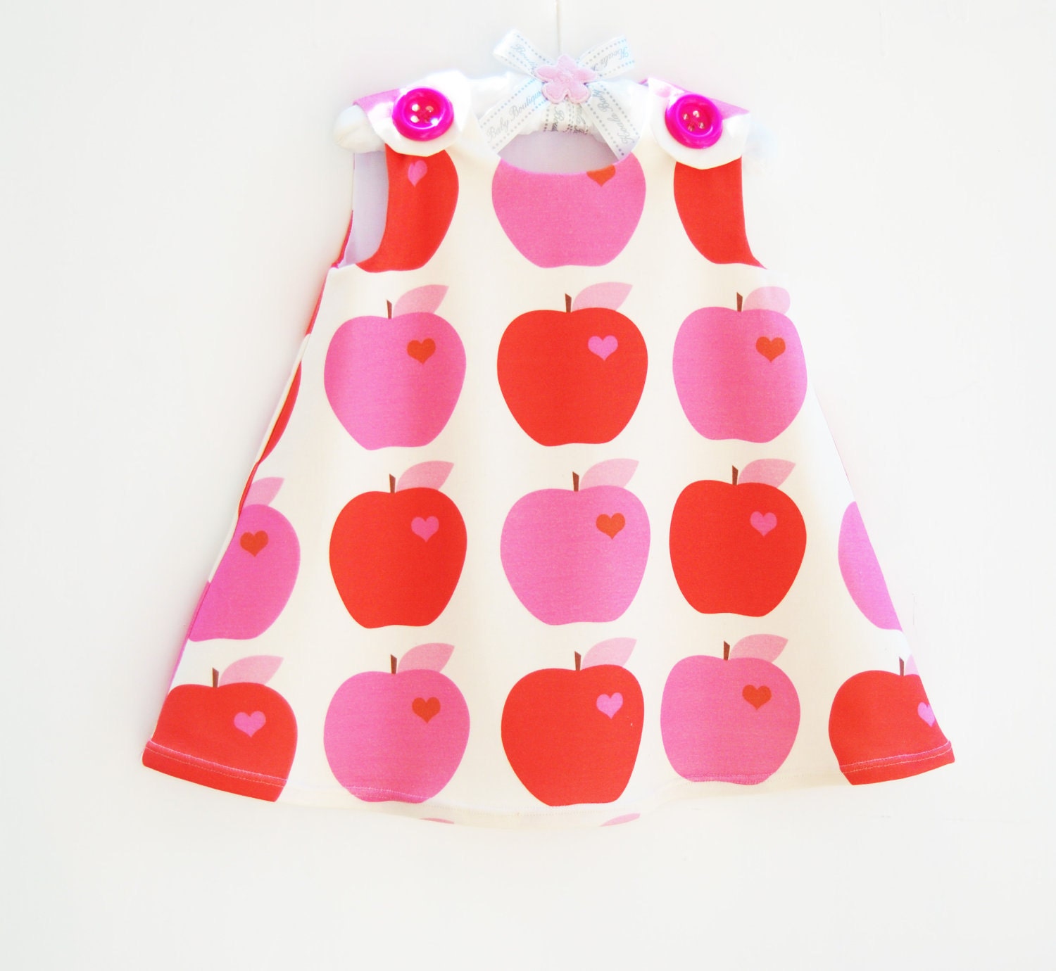 Organic Cotton Knit - Pink Lady Apples Baby Girl Dress - Organic Kids Clothing - Organic Infant Dress - Newborn Natural Dress - 3M to 3T