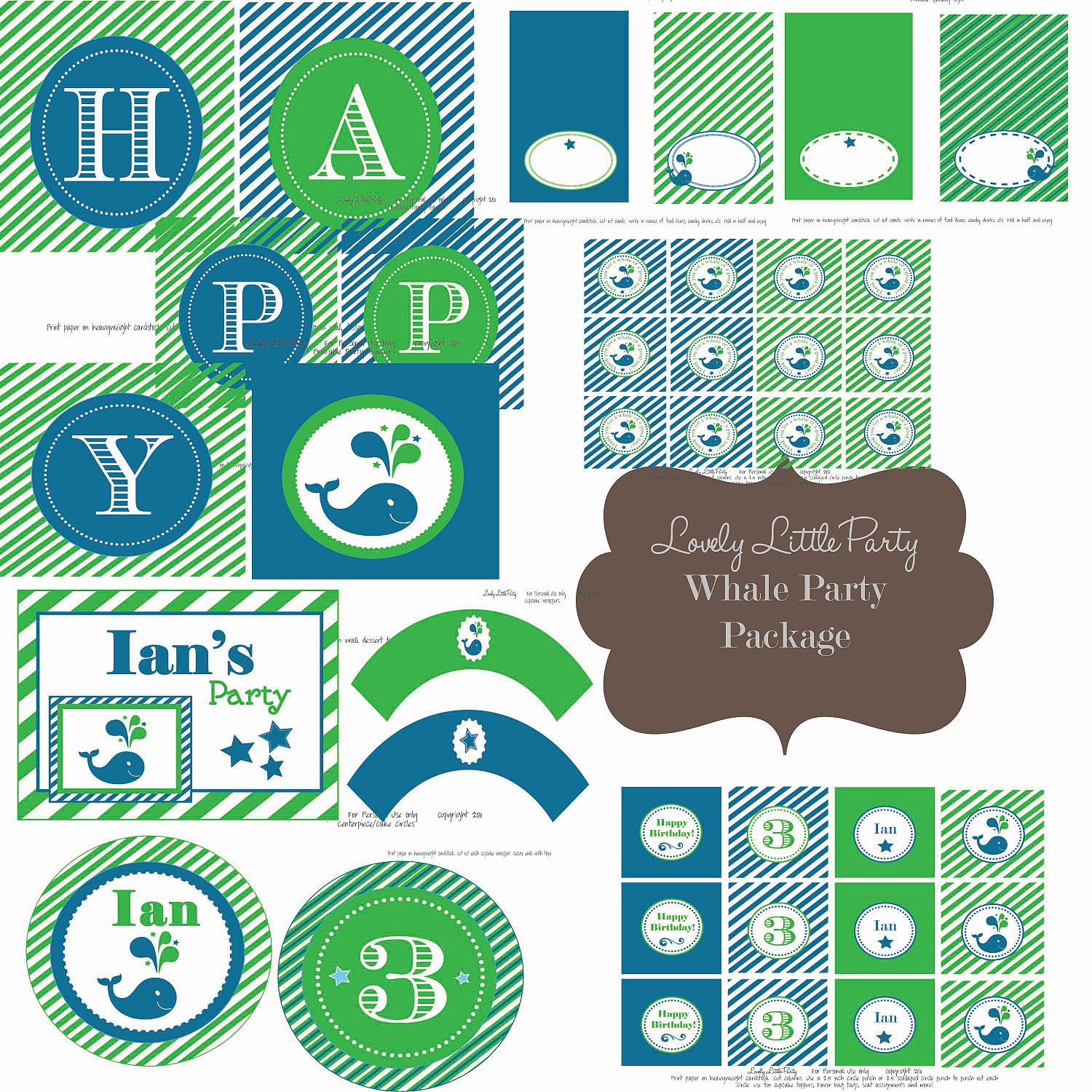 Personalized Printable Whale Birthday Package - LOVELY LITTLE PARTY