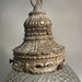 Pair of vintage 70's brass and glass swag hanging globe light fixtures