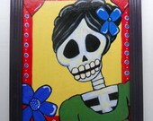 Dia de los Muertos Penelope Sugar Skull Framed Painting OOAK