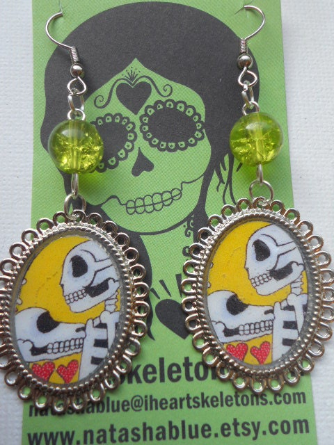 Day of the Dead Skeleton Best Friends Puppy Dog Skull Earrings