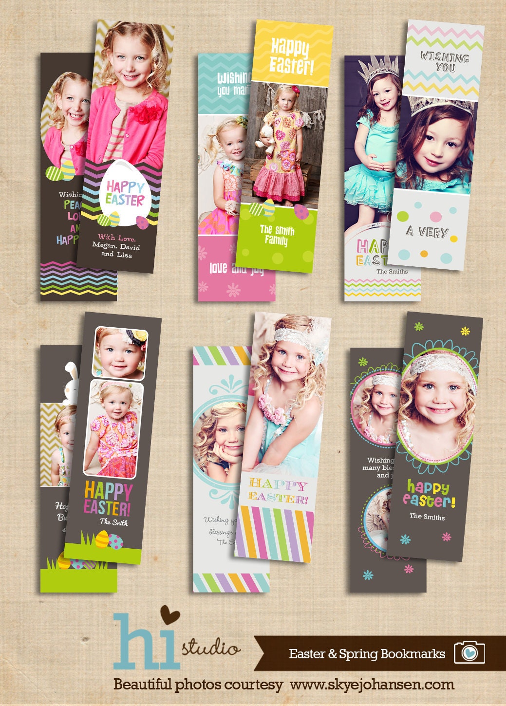 SET of 6 Bookmark template 2x7" - Easter & Spring