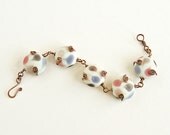 Copper Bracelet Pink Purple White Lampwork Beads Large Beads Chunky Bracelet Antiqued Copper Celtic Spirals