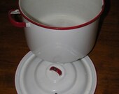 White and Red Enamelware Pot and Lid