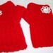 Fingerless Mittens in Berry Red Crochet with White Flower Embellishment