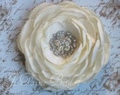 Ivory Satin Bridal Flower fascinator with stunning crystal rhinestone