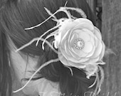 Romance Couture-Ivory satin peony wedding hair fascinator, feathers, pearl rhinestone-FREE SHIPPING-READY2SHIP