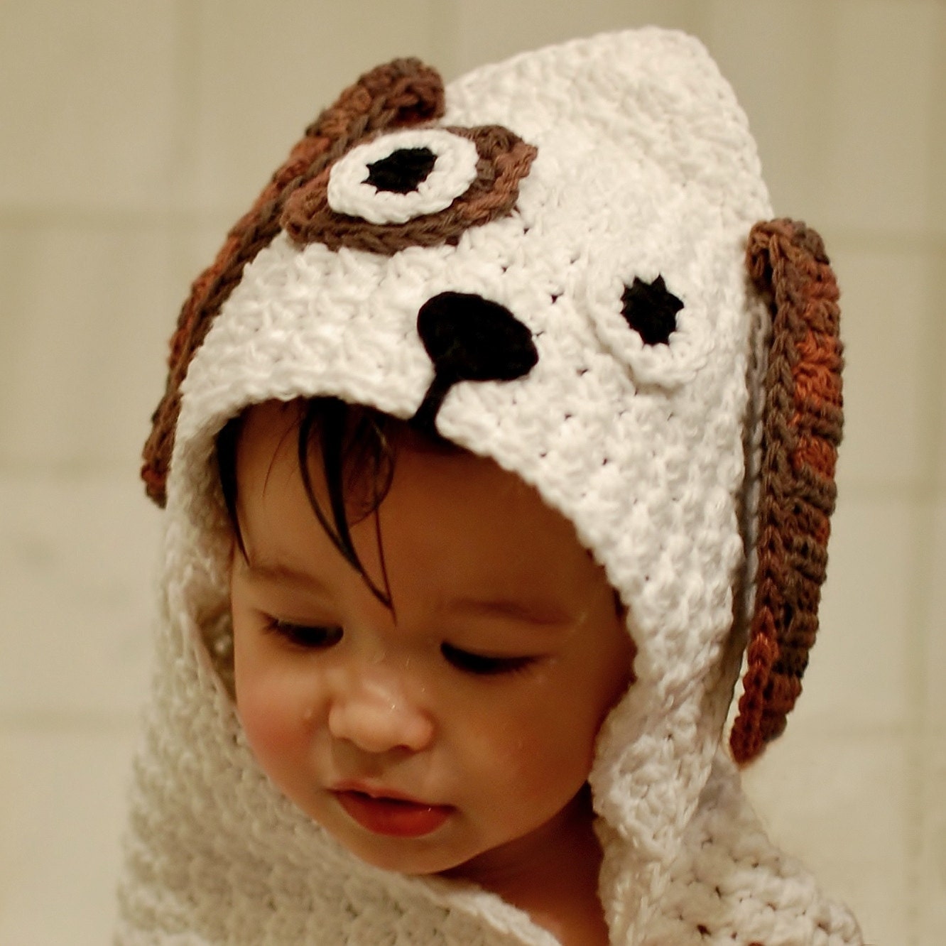 Immediate Download Crochet Pattern - Dog Hooded Baby Towel (also makes a great blanket)