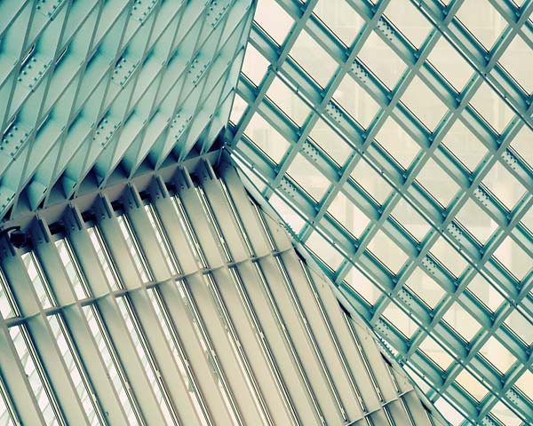 Abstract blue geometric diamond shapes glass windows 8 x 10 photography