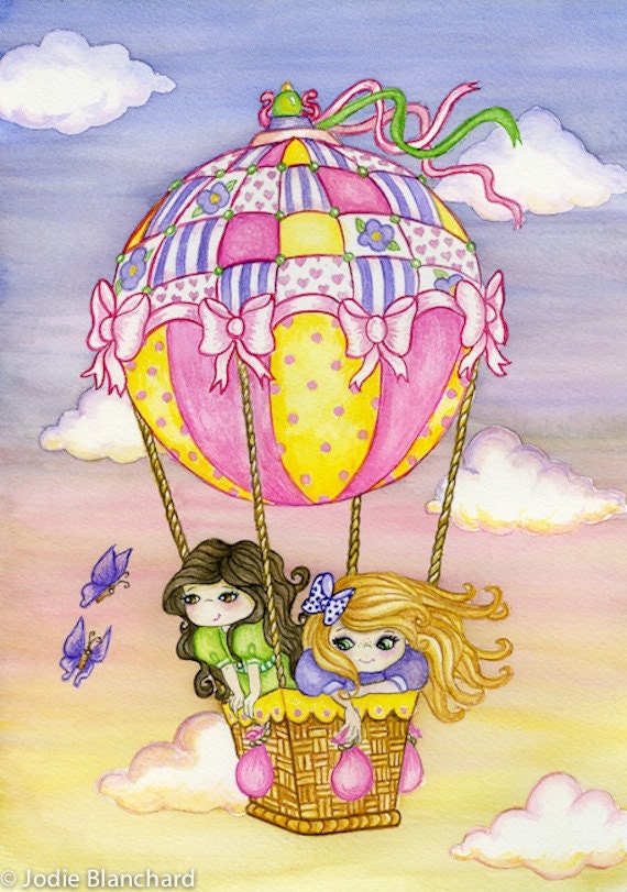 Kids Wall Art, girls room decor, nursery decor, hot air balloon " Floating Dreams " 5 x 7 Print