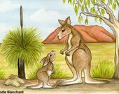 Australian animal painting " Kangaroo Love " Aceo Print 2.5 x 3.5