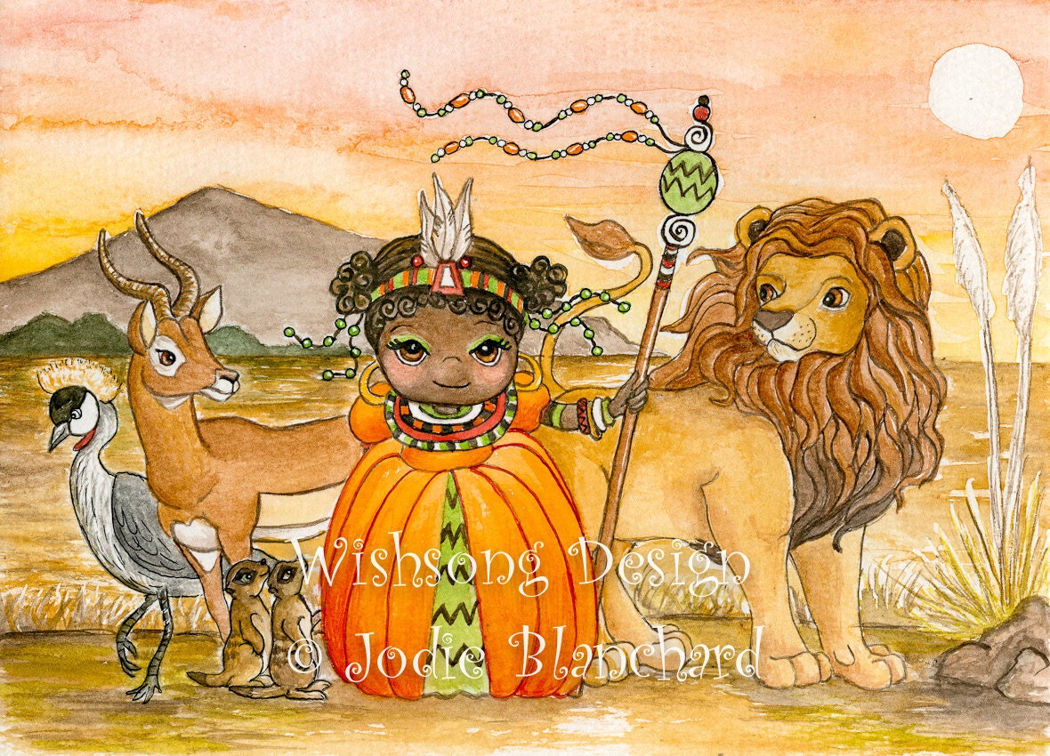 African Art, children's painting, girls room decor, princess painting " African Princess " 5 x 7 Print