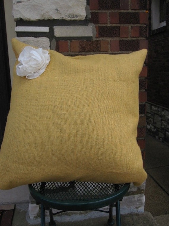 Set of Barnhouse Yellow Euro Sham with Shabby Chic Flower Embellishment