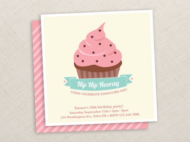 Cupcake Invitation - Cupcake birthday party - Sweet birthday - Pink - cream - teal - green - Girl - Vintage party - DIY Printable Il_570xn