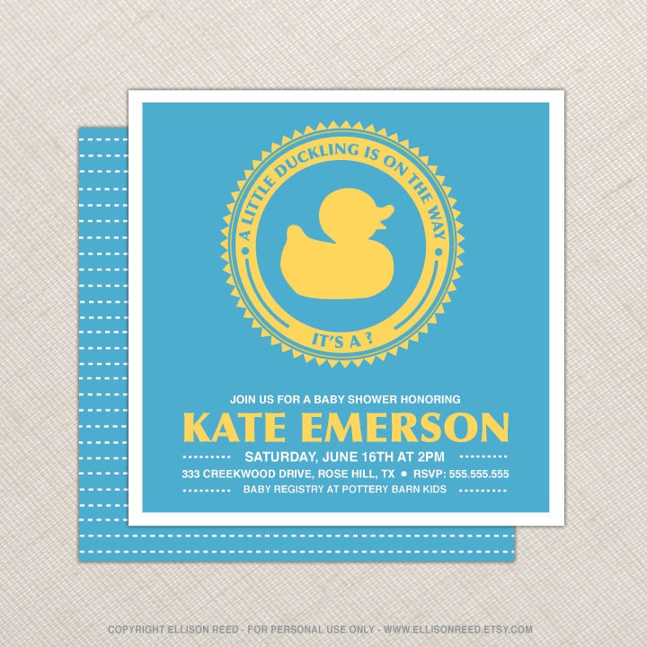 Baby Shower Invitation - Duck Baby Shower Invitation - Boy - Girl - Yellow - Blue - rubber duck - custom design - DIY Printable Il_570xn