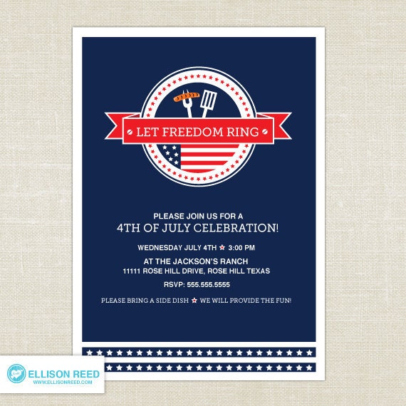 4th of July Invitation - 4th of july printable - BBQ invitation - Independence Day - Patriotic - Red - White - Blue - Stars - DIY Printable Il_570xn