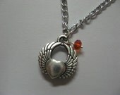 Winged Heart Necklace with Crystal Accent