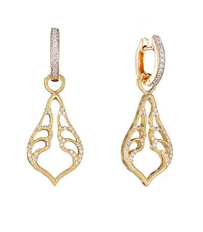 18k Yellow Gold Antique Frame Paisley Earrings with  Diamonds