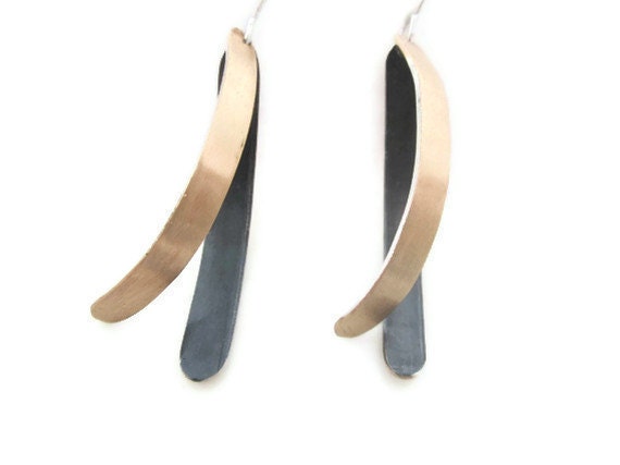 Oxidized Silver Brass Dangle Earring Long Stick Earrings Opposing Curves - sheriberyl