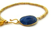 Lapis Lazuli Gold Bracelet Dark Blue Stone Beaded Band - sheriberyl
