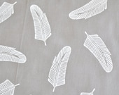 quill in alabaster on grey cotton handprinted fabric panel