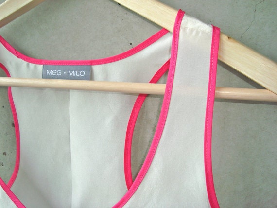 Navy Ombré Blouse - contrast magenta pink trim, hand dye-painted and hand sewn