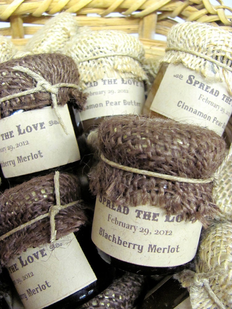 Custom Wedding Jam Favors with Burlap Cover 1.5 oz