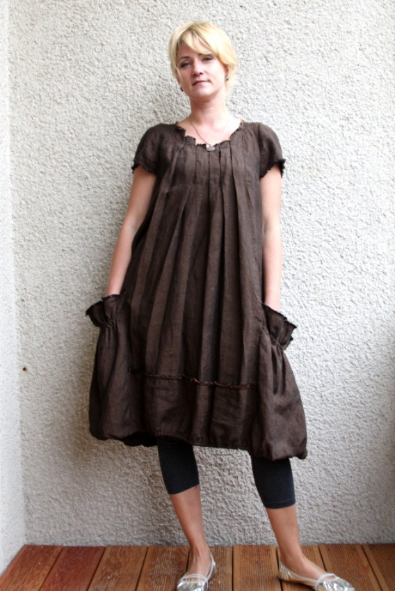 Eco friendly brown  linen dress - tunic