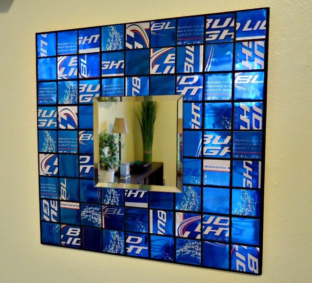 Mosaic Mirror from Recycled Beer Cans - Royal Blue - Man Cave - Fathers Day