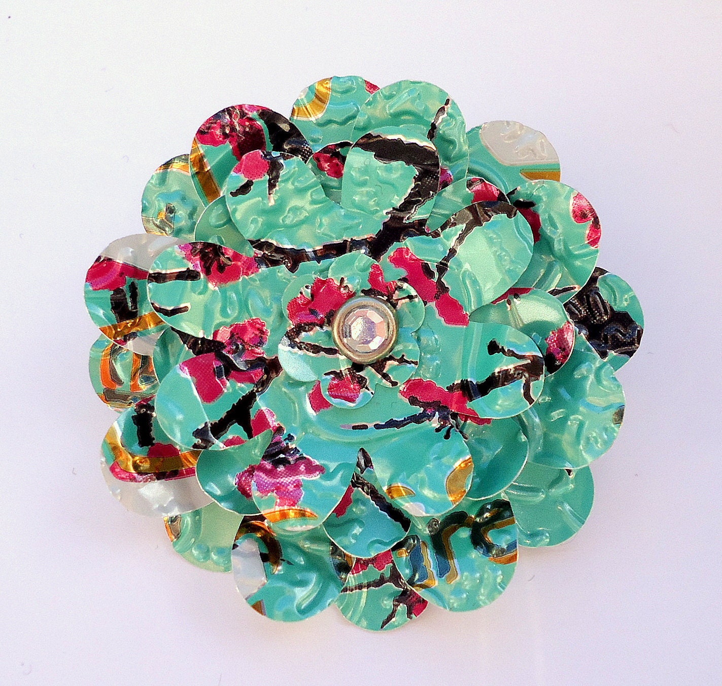 Flower Soda Pop Can Brooch Pin, Cherry Blossom Mint