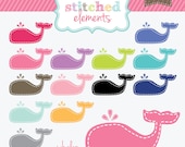 Stitched Whale Digital Clipart - 13 Pieces for Personal & Commercial Use
