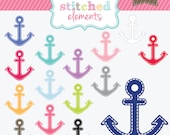Stitched Anchors Digital Clipart - 15 Pieces for Personal & Commercial Use