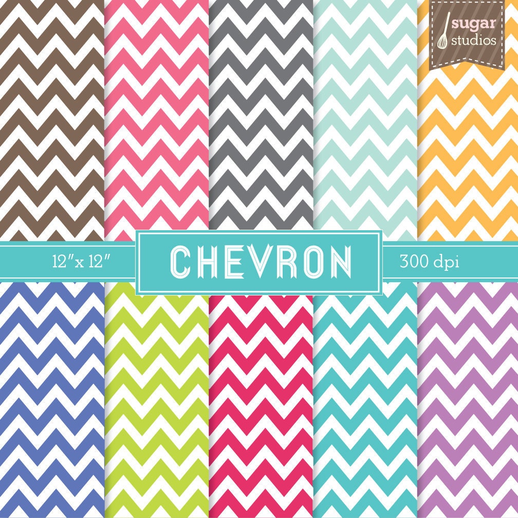 Chevron 10 Piece Digital Scrapbook Paper Pack - Personal and Commercial Use