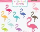 Stitched Flamingo Digital Clipart - 10 Pieces for Personal & Commercial Use