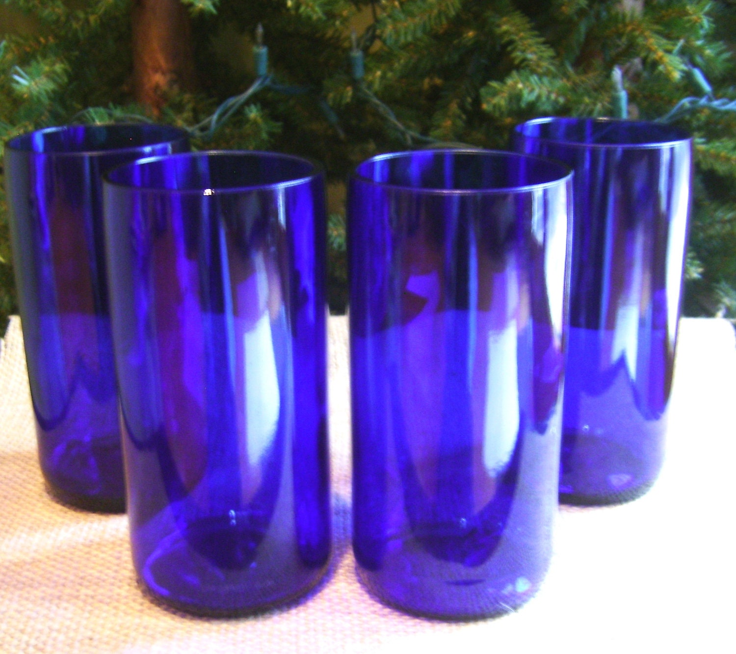 New Size-Cobalt Blue Tumblers 16 oz made with Reisling Wine Bottles-Set of 4