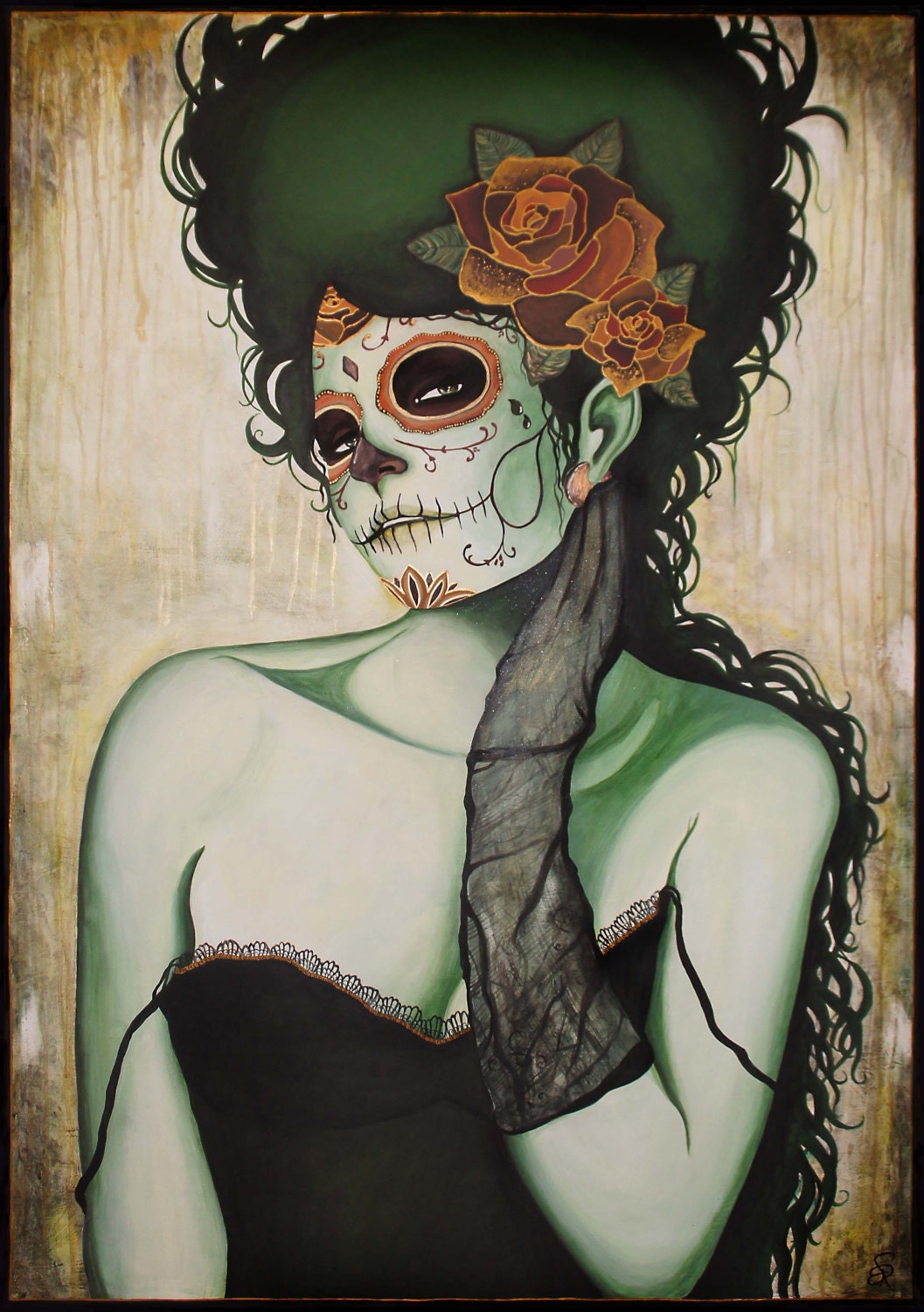 Dia de los Muertos- Green Woman - SarahRoickPaintings